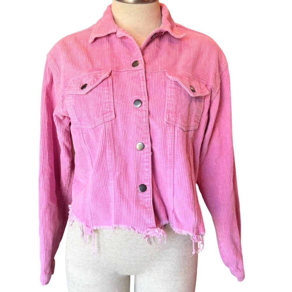 Pol Corduroy Cropped Jacket Women's Size Medium‎ Pink Trendy Casual Outerwear